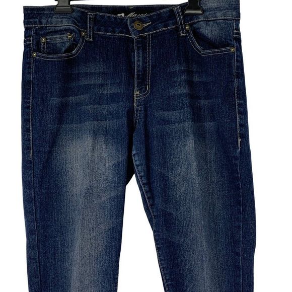 Masoi Womens Jeans Size 15 Jr Straight Stretch Dark Wash 3428 Metalic Detal - Picture 2 of 8